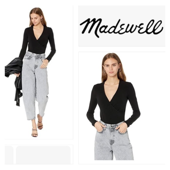 Madewell Wrap Thong Bodysuit in True Black Size L - Picture 2 of 12